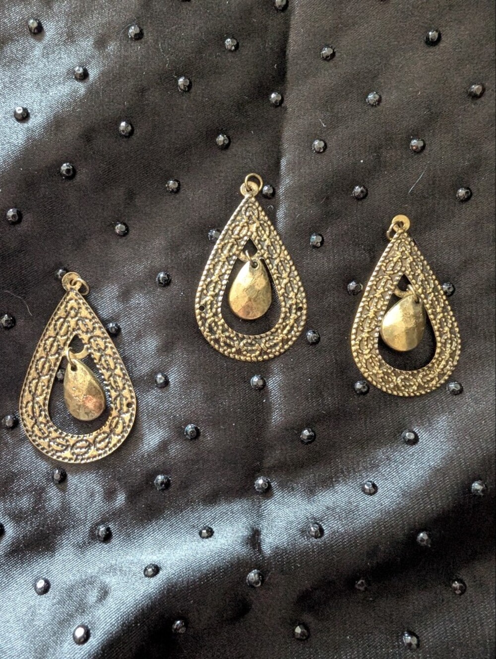 Vintage Gold Teardrop Filigree Pendants - Set of 3 #89